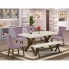 HomeStock 6-Piece Rectangle Distressed Jacobean Finish Solid Wood Top Dining Table with 1-Bench, 4-Chairs - 2 of 4