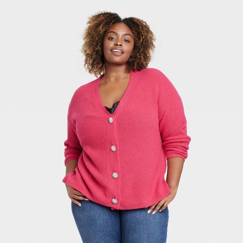 Plus size shop fuschia cardigan