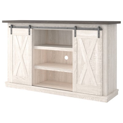 Gray Two-Tone Farmhouse TV Stand with Sliding Barn Doors