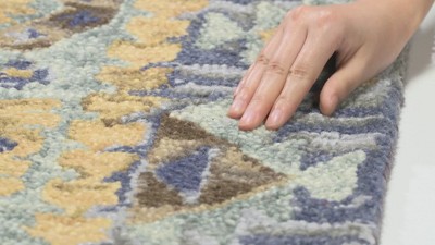 Handmade Tufted Woolen Floral Area Rug, Blue/Beige, 8' x 10'
