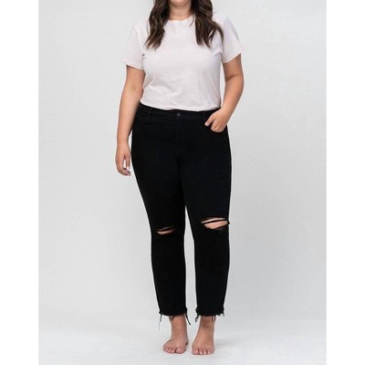 Women's High Rise Distressed Straight Leg Jeans - Plus - FLYING MONKEY
