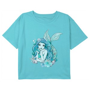 Girl's The Little Mermaid Blue Ariel Portrait Crop T-Shirt - 1 of 3