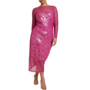 ELOQUII Women's Plus Size Sequin Dress With Sheer Layer - 1 of 3