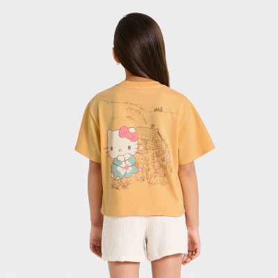 Sanrio Girls' Hello Kitty Short Sleeve Relaxed Fit Front and Back Graphic T-Shirt - Yellow S — фото 3