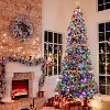 Vivatrees 7.5 Ft Prelit Artificial Christmas Tree, 10 Lighting Modes with Multi Colors Snow Flocked Xmas Tree with Red Berries, Metal Stand, White - 2 of 4