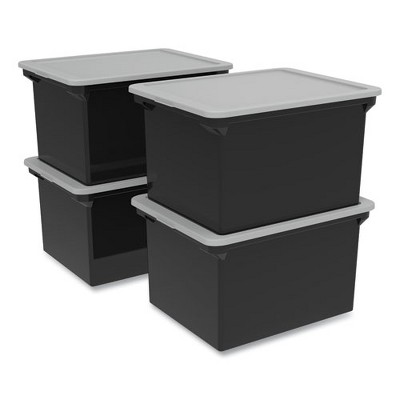 Black and Silver Stackable Plastic Lidded Storage Box