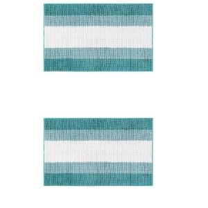 Unique Bargains Chenille Fluffy Striped Extra Soft Absorbent With Non-Slip Backing Bath Floor Mats 2 Pcs - 1 of 4