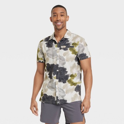 men's camo short sleeve button shirt