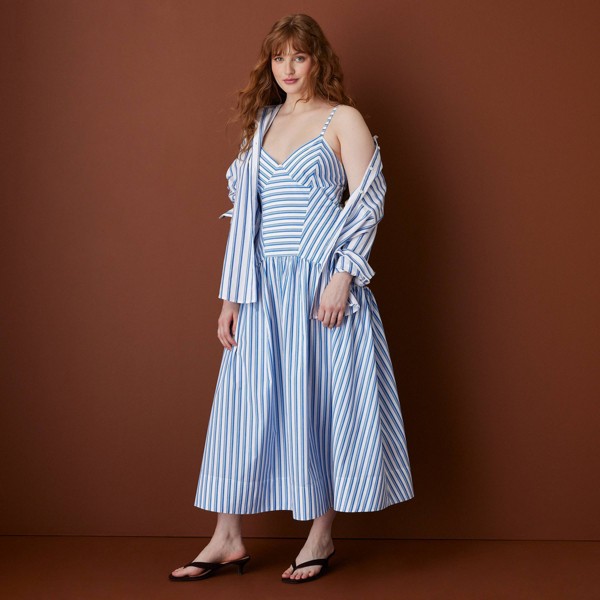 Vestido midi sin mangas de rayas con talle bajo para mujer - Rosie Assoulin x Target azul 3