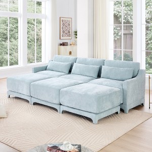 ModernLuxe Chenille Fabric Sofa with Ottoman & Lumbar Pillows, Ergonomic Sofa Couch for Living Room/Bedroom, Beige/Sky Blue/Green (2-4 Seats) - 1 of 4