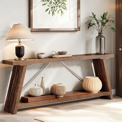 HDZNVF 70.9 Inches Extra Long Sofa Table Behind Couch, Industrial Entryway Console Table with Storage, Dark Walnut Brown