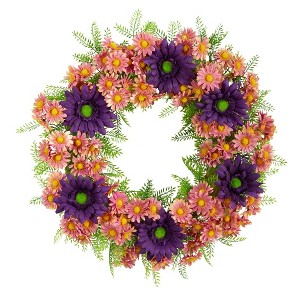 Nearly Natural 21” Mixed Daisy Artificial Wreath - 1 of 2
