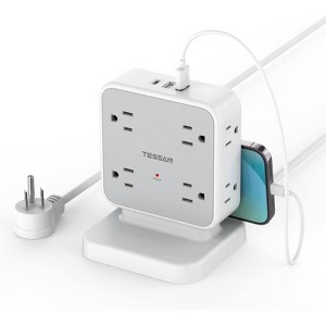 Power Strip Tower Surge Protector, 8 AC Outlets with 3 USB (1 USB C), 5 FT Flat Plug Extension Cord with 900 Joules Protection, Desk Charging Station - 1 of 4