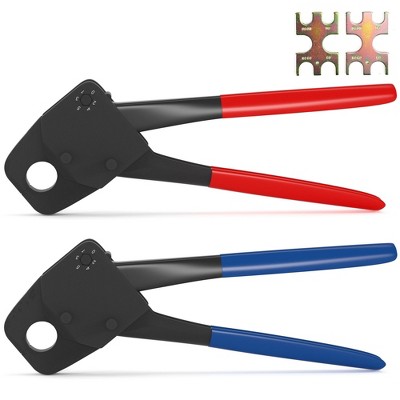 Topteng Combo Angle Head Pex Pipe Plumbing Crimping Tool for Copper Crimp Jaw Sets 1/2" & 3/4" with Go/No-Go Crimp Gauge