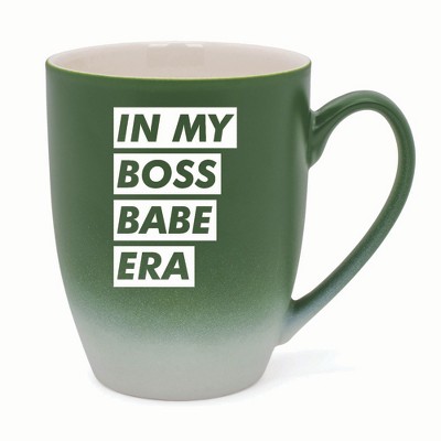 Elanze Designs In My Boss Babe Era Two Toned Ombre Matte 10 ounce New Bone China Coffee Tea Cup Mug For Your Favorite Morning Brew, Green and White