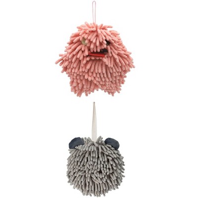 REGALWOVEN Soft Absorbent Chenille Decorative Hanging Ball Hand Towels 2 Pcs