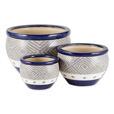 13.6" Indoor/Outdoor Ceramic Planter Trio Cobalt - Zings & Thingz