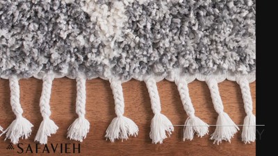 Gray and Ivory Geometric Shag Area Rug