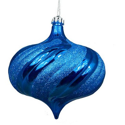 Northlight 4ct Shiny Glitter Swirl Shatterproof Onion Drop Christmas Ornament Set 5.75" - Blue