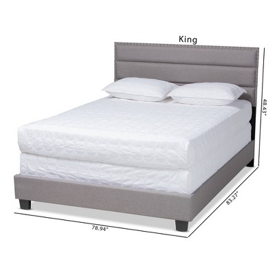 Gray Upholstered Full Bed with Nailhead Trim