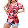 Nlife Womens Puff Short Sleeve Hawaiian Shirts Floral Tropic Printed Pleated V Neck Summer Casual T-Shirt Trendy Boho Blouses Tops - 3 of 4