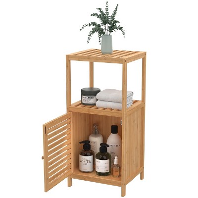 Natural Bamboo 1-Door Storage Cabinet with Shelves