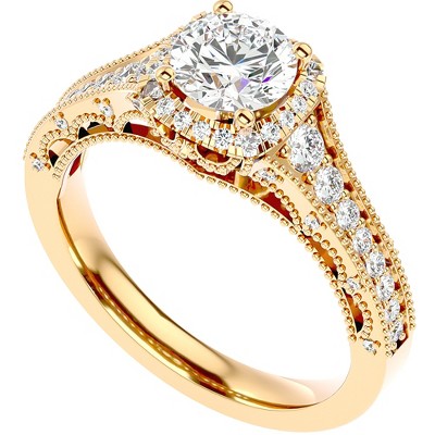 Pompeii3 1 3/4Ct Diamond & Moissanite Halo Engagement Ring in 10k Gold