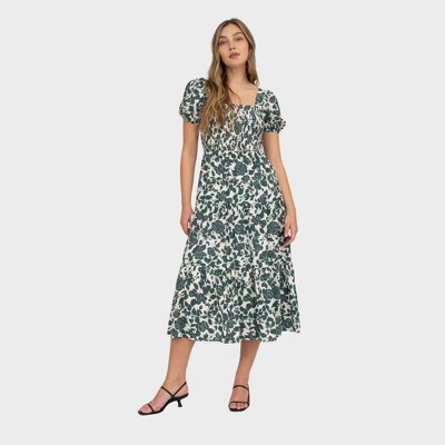 August Sky Women's Smocked Floral Midi Dress