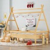 KWPZQEB Twin/Full Size Platform Bed, Montessori Wooden Bed Frame with House Design, Fence & Built-in Stairs, Low Profile Floor Bed for Kids - 4 of 4
