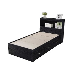 Hodedah Import Captain Bed with 3 Storage Drawers and Headboard, Twin, Black - 1 of 4