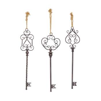 Set of 3 Metal Keys Wall Decors with Rope Hanger Black - Olivia & May