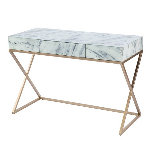 Ogyel Faux Marble Writing Desk with Storage Gold - Aiden Lane - image 1 of 4