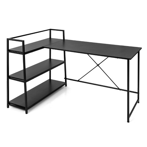 55 Reversible L-Shaped Computer Corner Desk with Shelves & Monitor Stand