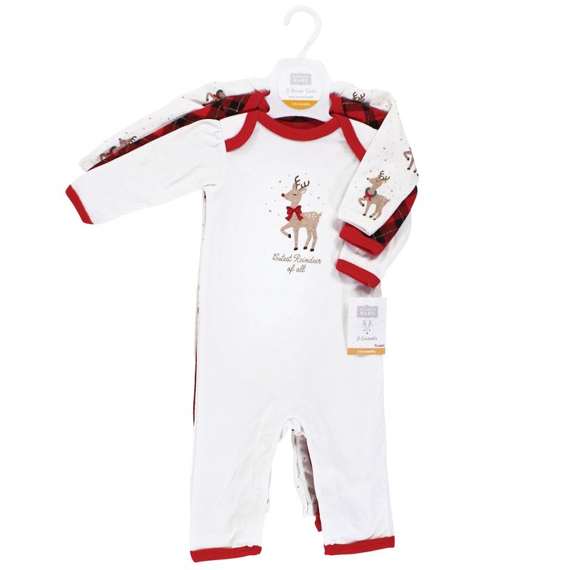 Hudson Baby Infant Girl Cotton Coveralls, Fancy Rudolph, 3 of 7