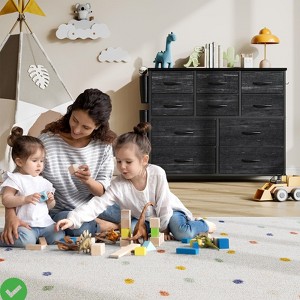 10-Drawer Storage Organizer Fabric Dresser w/Wood Tabletop & Side Pockets Clothing Chest of Drawers - 1 of 4