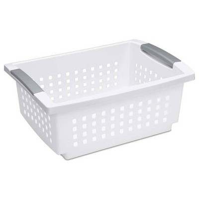 Sterilite Medium Sized Stackable Storage Bin and Organization Basket with Flip Down Accent Rails for Home and Household Organization, White (30 Pack)