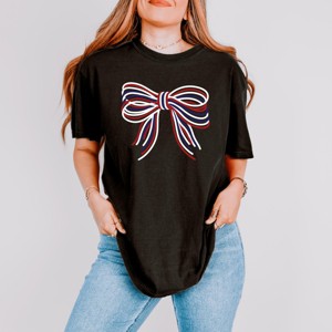 Simply Sage Market Patriotic Layered Bow Garment Dyed Tee - 1 of 4