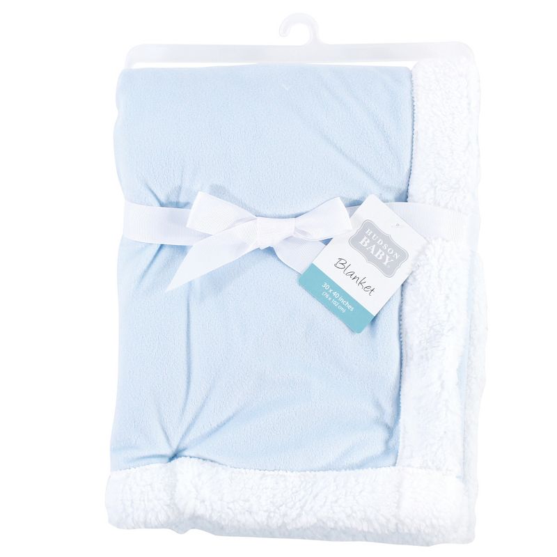 Hudson Baby Infant Boy Plush Blanket with Faux Shearling Back, Light Blue White, One Size, 2 of 3