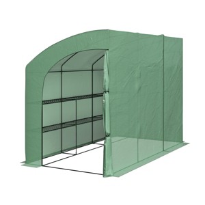 Lean To Greenhouse - 10ft x 5ft x 7ft Walk In Green House with Roll-Up Zippered Doors and 6 Shelves - Gardening Supplies by Home-Complete (Green) - 1 of 4