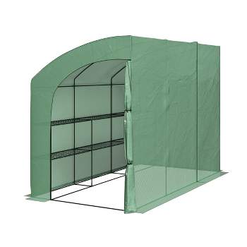 Lean To Greenhouse - 10ft x 5ft x 7ft Walk In Green House with Roll-Up Zippered Doors and 6 Shelves - Gardening Supplies by Home-Complete (Green)