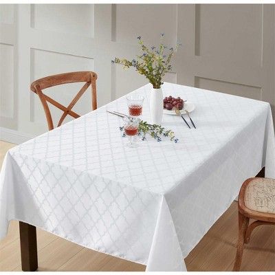 HLC.ME Modena Jacquard Fabric Lattice Tablecloth, Water, Fade, Wrinkle and Stain Resistant Table Cloth