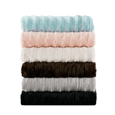 Blue Long Faux Fur Reversible Throw Blanket