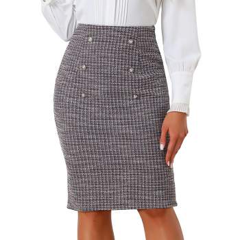 Allegra K Women's Pencil Tweed Buttons Decor Side Zipper Winter Classic Skirts