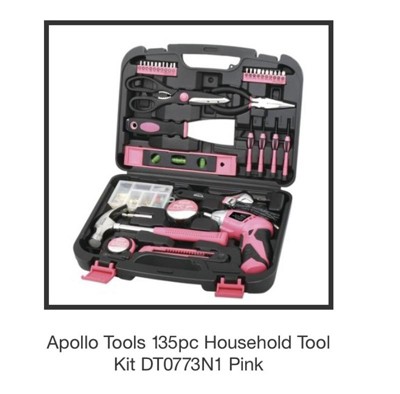 Apollo Tools Household Tool Kit, w/Tool Box Pink 170pc DT7102P