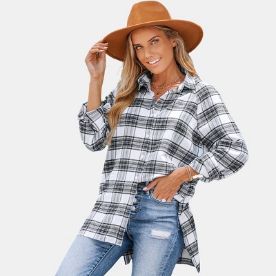 Women's Plaid Button-front Flannel Shirt - Cupshe : Target