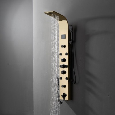Gold and Black Brass 8-Jet Rainfall Shower Panel System