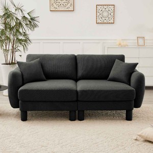 2-Seater Loveseat Sofa with Pillows, Sofa with Shell-Shaped Armrests and Cylindrical Legs, Boucle Fabric Sofa with Wood Frame-Coolbibila - 1 of 4