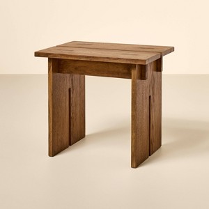 Wooden Stool or Ottoman - Aged Oak - Hearth & Hand™ with Magnolia: Farmhouse Accent, Rubberwood Frame, 18" Height - 1 of 4