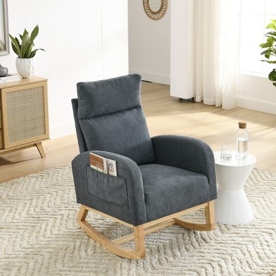 Padded Rocking Chair With Wood Legs And High Backrest,Nursery Room Rocking Armchair,Lounge Chair For Living Room And Bedroom-The Pop Home