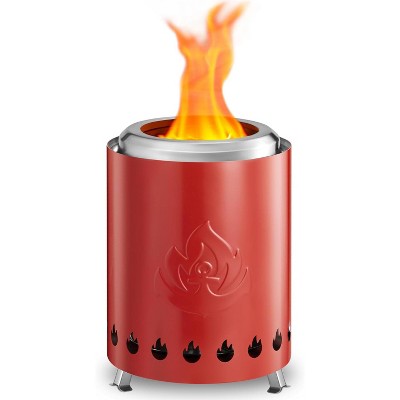ZAFRO Tabletop Fire Pit 6.7"*7.3¡° with Stand, Smokeless Firepit Outdoor, 304 Stainless Steel Small Table Top Stove Fueled By Pellets Or Wood, Red